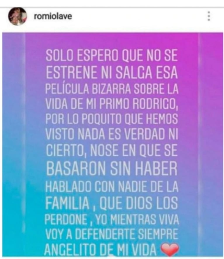 Fuerte reacción de la familia de Rodrigo Bueno a días del estreno de su película: "Así cuentan la historia..."