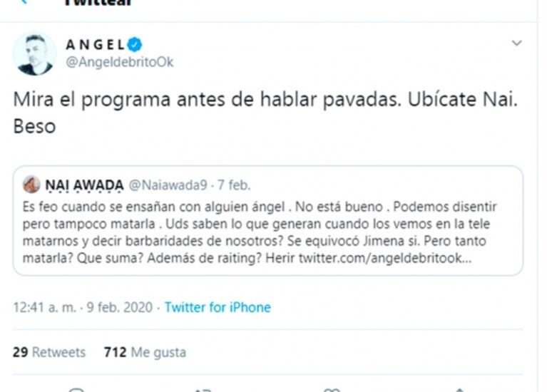 Fuerte respuesta de Ángel de Brito a Nai Awada por asegurar que se "ensañó" con Jimena Barón: "Ubicate"