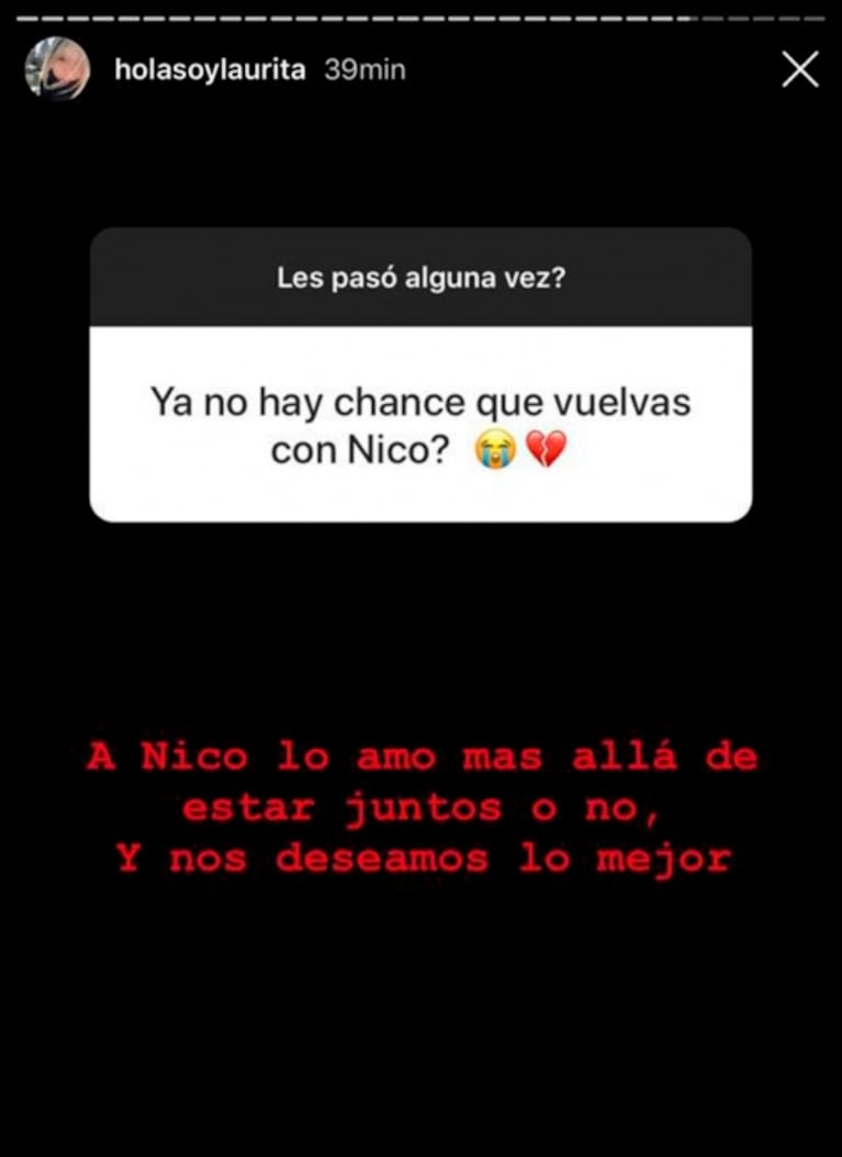 Fuerte respuesta de Laurita Fernández cuando le preguntaron si hay chances de volver con Cabré: "A Nico lo amo más allá de estar juntos"