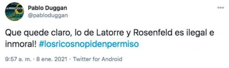 Fuerte respuesta de Yanina Latorre luego de que Pablo Duggan la acusara de "inmoral" por vacunar a su madre en Miami: "Está mal de la cabeza"