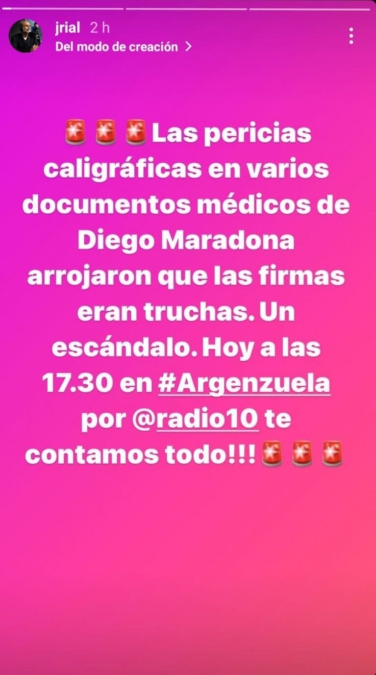 Fuerte revelación de Rial sobre la causa Maradona: "Las pericias caligráficas en varios documentos médicos arrojaron que las firmas eran truchas"