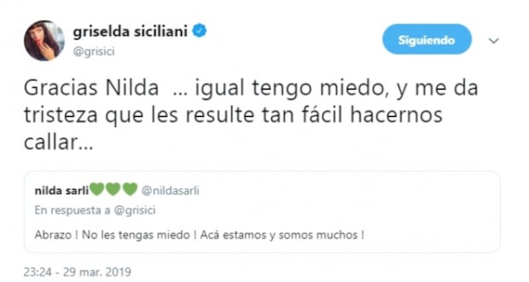 Fuerte tweet de Griselda Siciliani tras criticar la defensa de Burlando a Darthés: "Cada vez que hablo de ellos, me llegan mensajes violentos y amenazas"