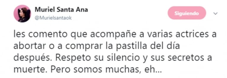 Fuerte tweet de Muriel Santa Ana, tras confesar que abortó a los 24 años porque no quería ser madre: "Les comento que acompañé a varias actrices a abortar o a comprar la pastilla del día después"