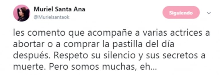 Fuerte tweet de Muriel Santa Ana, tras confesar que abortó a los 24 años porque no quería ser madre: "Les comento que acompañé a varias actrices a abortar o a comprar la pastilla del día después"