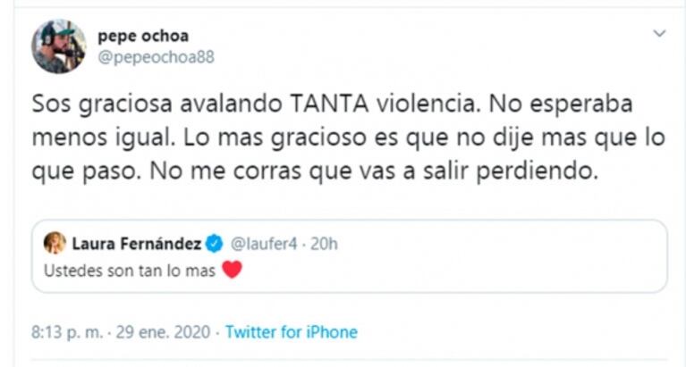 Fuerte tweet de Pepe Ochoa contra Laurita Fernández tras contar que ya no son amigos: "Vas a salir perdiendo"