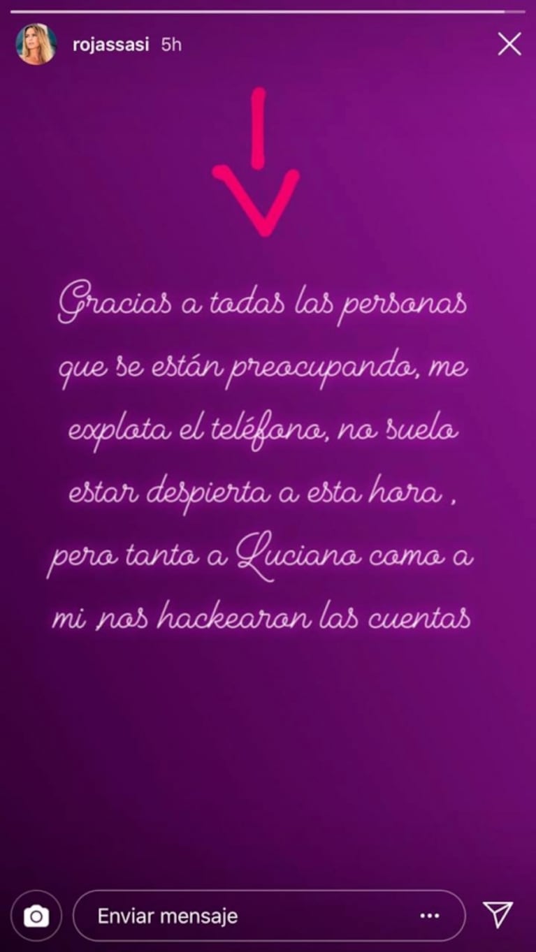 Fuertes mensajes de Sabrina Rojas en Instagram: denunció que hackearon su cuenta 