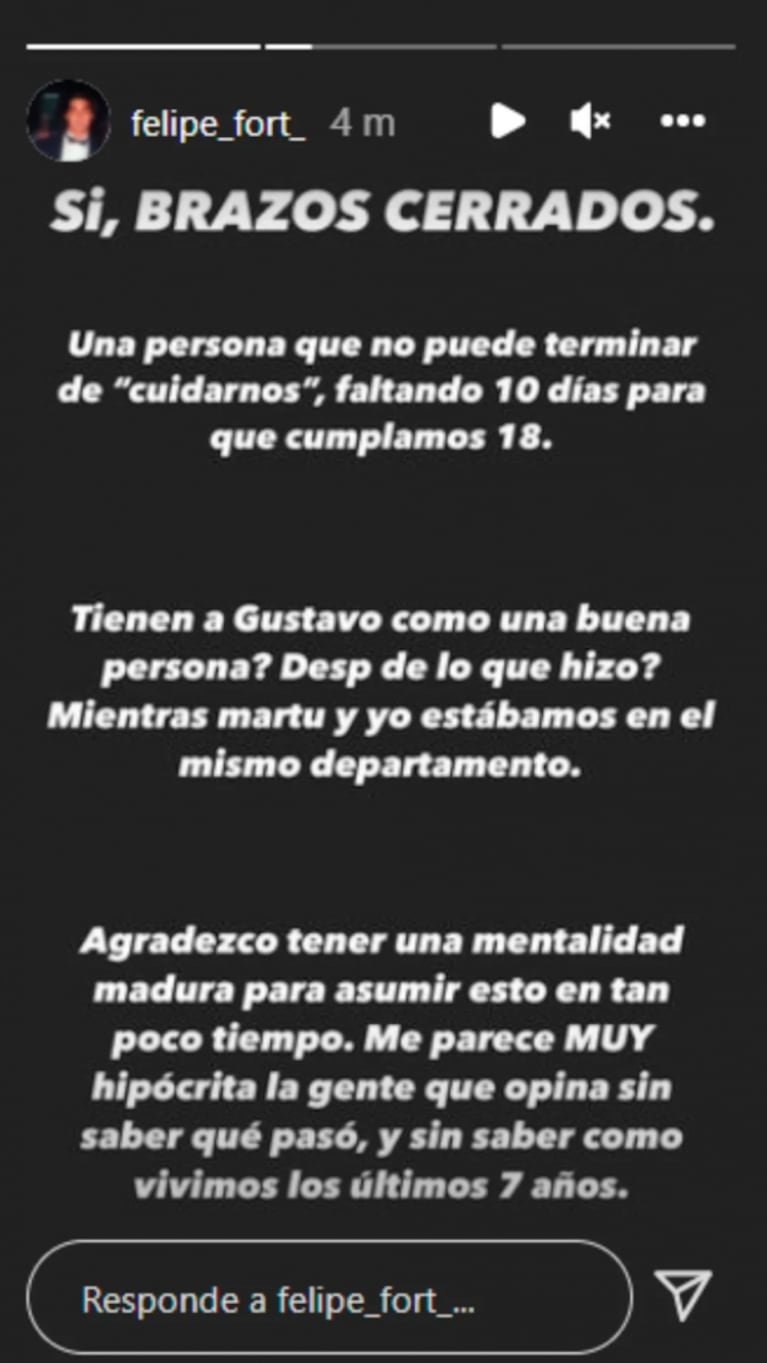 Fuertes posteos de Felipe Fort por la muerte de Gustavo Martínez, su tutor: "Papá lo recibirá con los brazos cerrados"