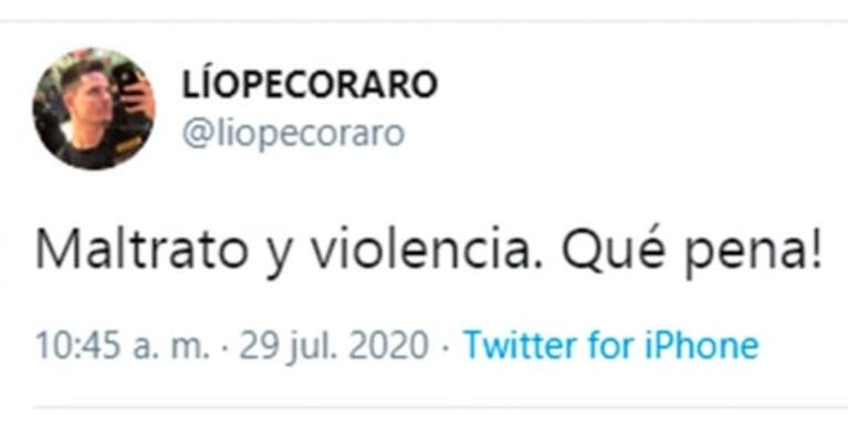 Fuertes tweets de Lío Pecoraro tras el feroz cruce de Susana Roccasalvo con Tomás Dente: "Maltrato y violencia"