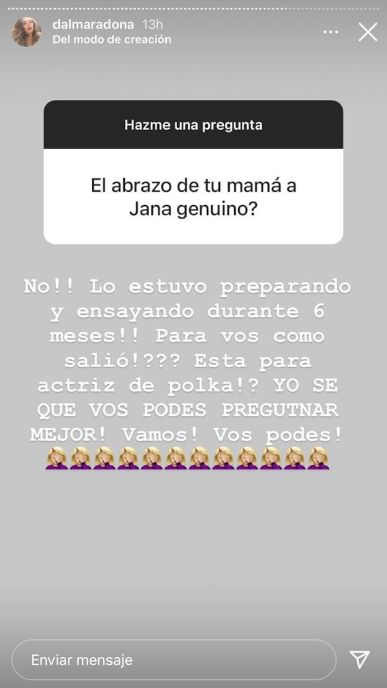 Fuertísima e irónica respuesta de Dalma Maradona cuando le preguntaron si fue "genuino" el abrazo de Claudia a Jana en el velorio de Diego