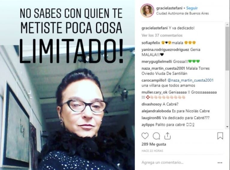 Fuertísimo posteo de Graciela Stefani, exsuegra de Nicolás Cabré, ¿dedicado al actor?: "¡Poca cosa, limitado!"