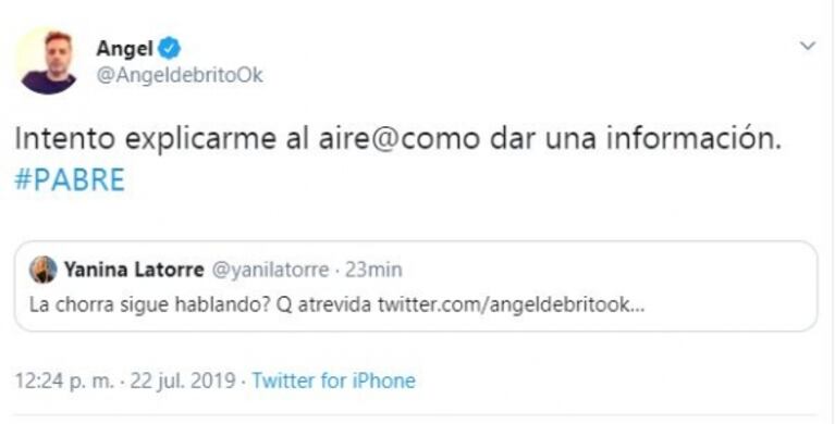 Fulminante respuesta de Ángel de Brito, tras la crítica de Agustina Kämpfer: "Dedicate a hablar de tus causas"