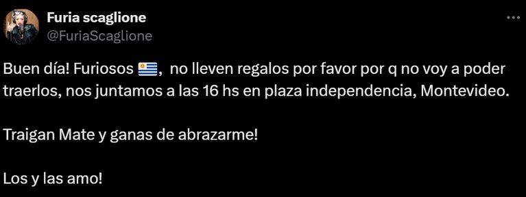 Furia pidió que no le lleven regalos al encuentro.