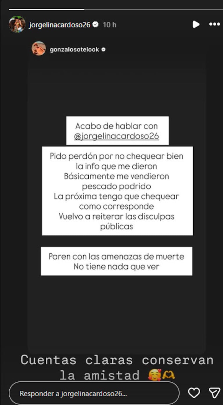 Furia total de Ángel Di María y Jorgelina Cardoso contra un periodista (captura de Instagram)