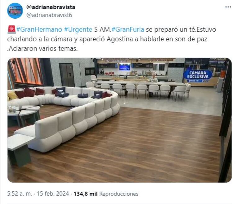 Furia y Agostina en la casa de Gran Hermano (Foto: captura Twitter).