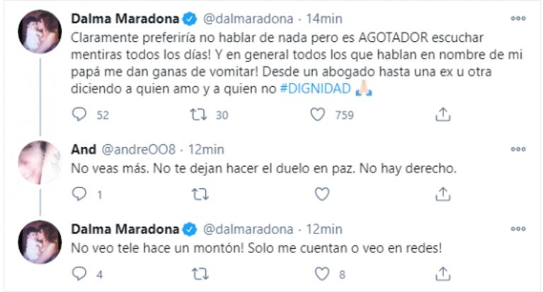 Furiosa catarata de tweets de Dalma Maradona contra Rocío Oliva: "Acordate de lo que hacías en Dubái"
