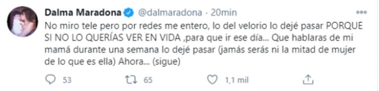 Furiosa catarata de tweets de Dalma Maradona contra Rocío Oliva: "Acordate de lo que hacías en Dubái"