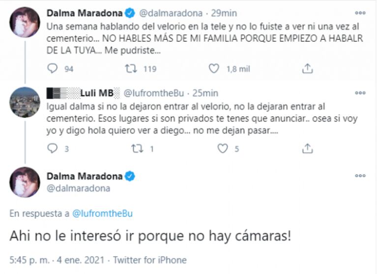 Furiosa catarata de tweets de Dalma Maradona contra Rocío Oliva: "Acordate de lo que hacías en Dubái"
