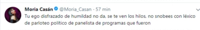 Furiosa catarata de tweets de Moria Casán contra Julia Mengolini: "Si tanto le gusta la política, cito a Claire Underwood; 'no me gustan las mujeres que se acuestan con sus jefes'"