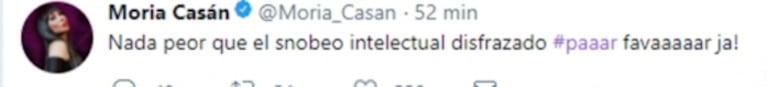 Furiosa catarata de tweets de Moria Casán contra Julia Mengolini: "Si tanto le gusta la política, cito a Claire Underwood; 'no me gustan las mujeres que se acuestan con sus jefes'"