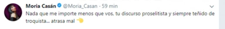 Furiosa catarata de tweets de Moria Casán contra Julia Mengolini: "Si tanto le gusta la política, cito a Claire Underwood; 'no me gustan las mujeres que se acuestan con sus jefes'"