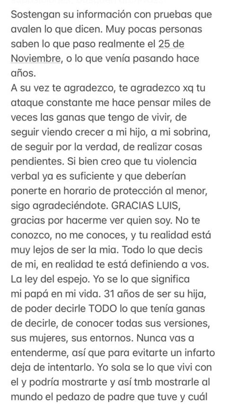 Furioso descargo de Gianinna Maradona contra Luis Ventura: "Mi viejo te odiaba con cada célula de su cuerpo"