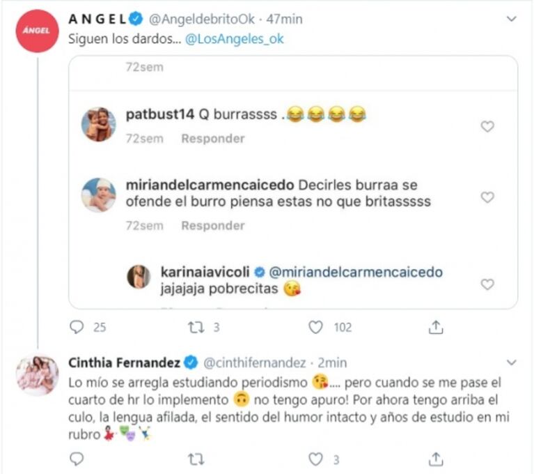 Furiosos mensajes de Cinthia Fernández contra Karina Iavícoli: "Lo mío se arregla estudiando periodismo"