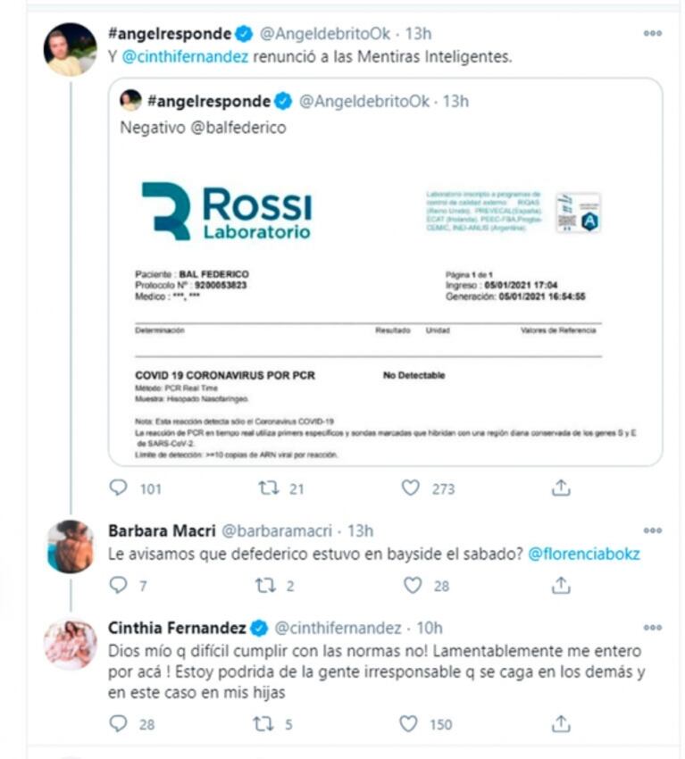 Furiosos tweets de Cinthia Fernández contra Matías Defederico por ir a un boliche: "Podrida de la gente irresponsable que se caga en mis hijas"