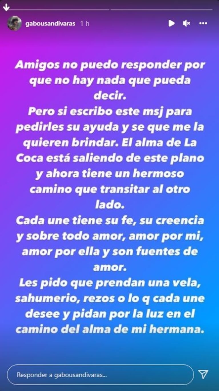 Gabo Usandivaras habló sobre la muerte de su hermana: "Les pido que prendan una vela"