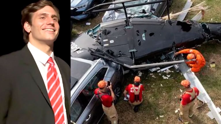 Gaspi, el joven youtuber argentino que murió en el accidente de helicóptero en Brasil (Foto de Instagram y de Tercio TEIXEIRA / AFP)