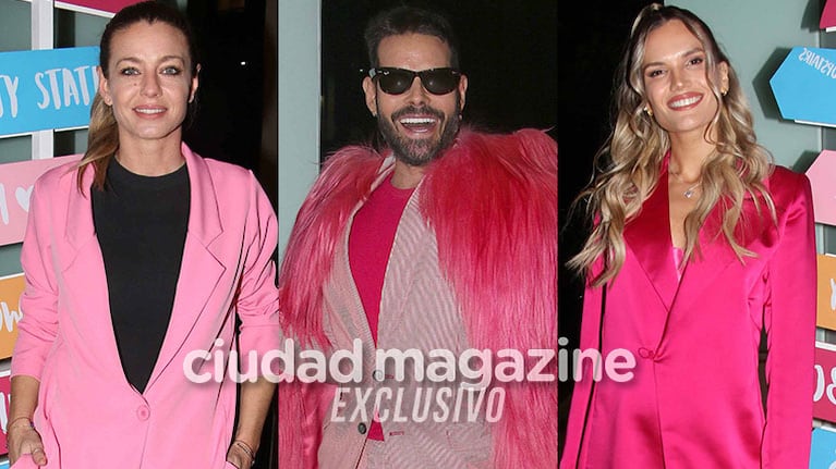 Gege Neumann, Mariano Caprarola y Eva Bargiela en la avant premiere de Barbie, la película (Fotos: Movilpress).