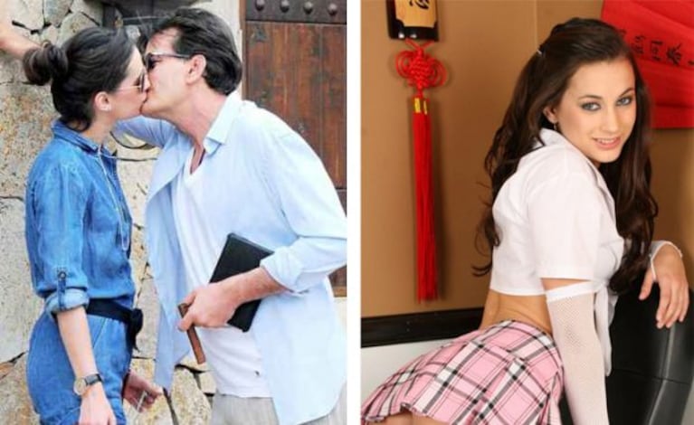 Georgia Jones y Charlie Sheen a los besos. (Foto: revista US Weekly)