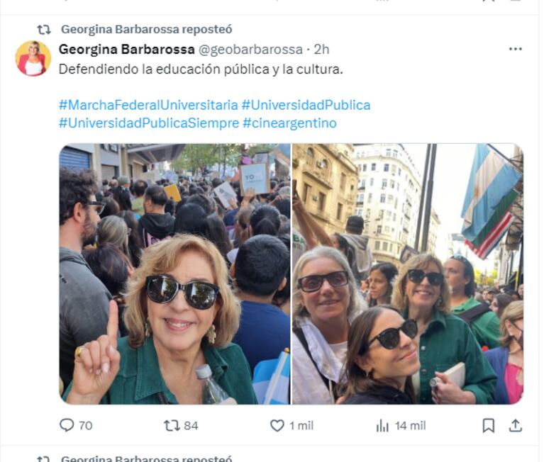 Georgina Barbarossa en la movilización