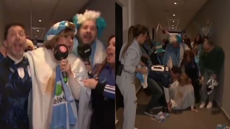 Georgina Barbarossa se pegó un golpazo en vivo festejando el pase de Argentina a la final. Crédito: Captura
