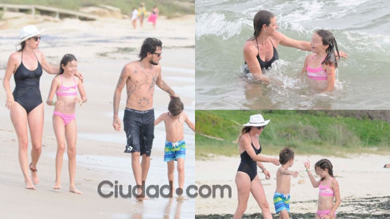 Geraldine Neumann junto a sus hijos y su marido en Punta (Fotos: MSnews).