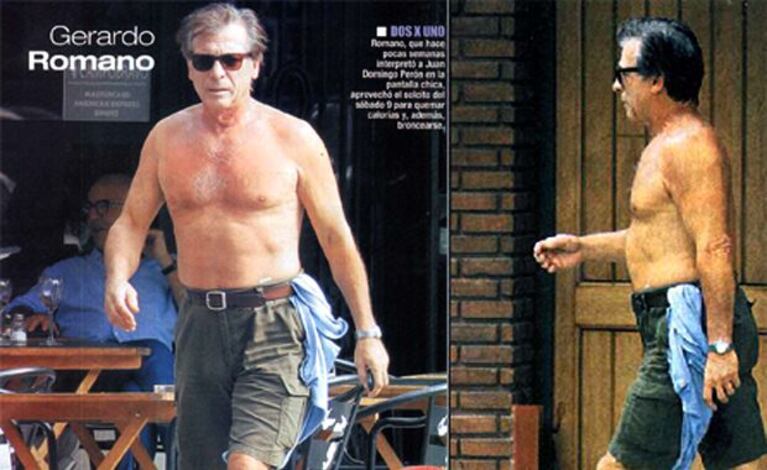 Gerardo Romano, "fitness" sin remera a los 66 años.