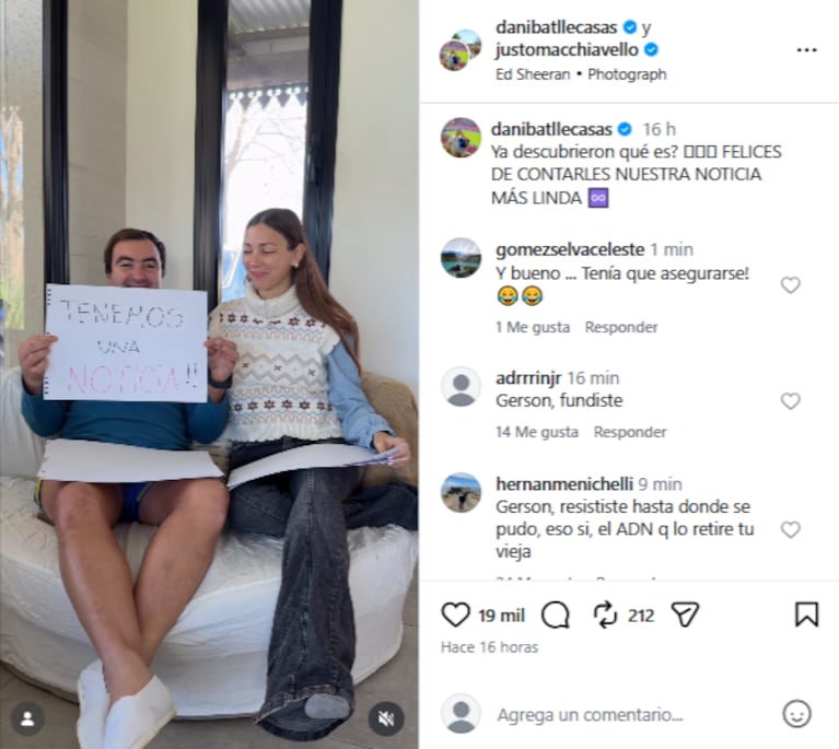 Gerson y Daniela sorprendieron a sus seguidores con el anuncio de su primer embarazo
Fuente: Instagram @danielabatllecasas