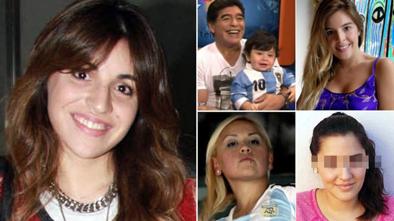 Gianinna, Diego, Dieguito, Dalma, Verónica Ojeda y Jana Maradona. (Fotos: archivo Web)