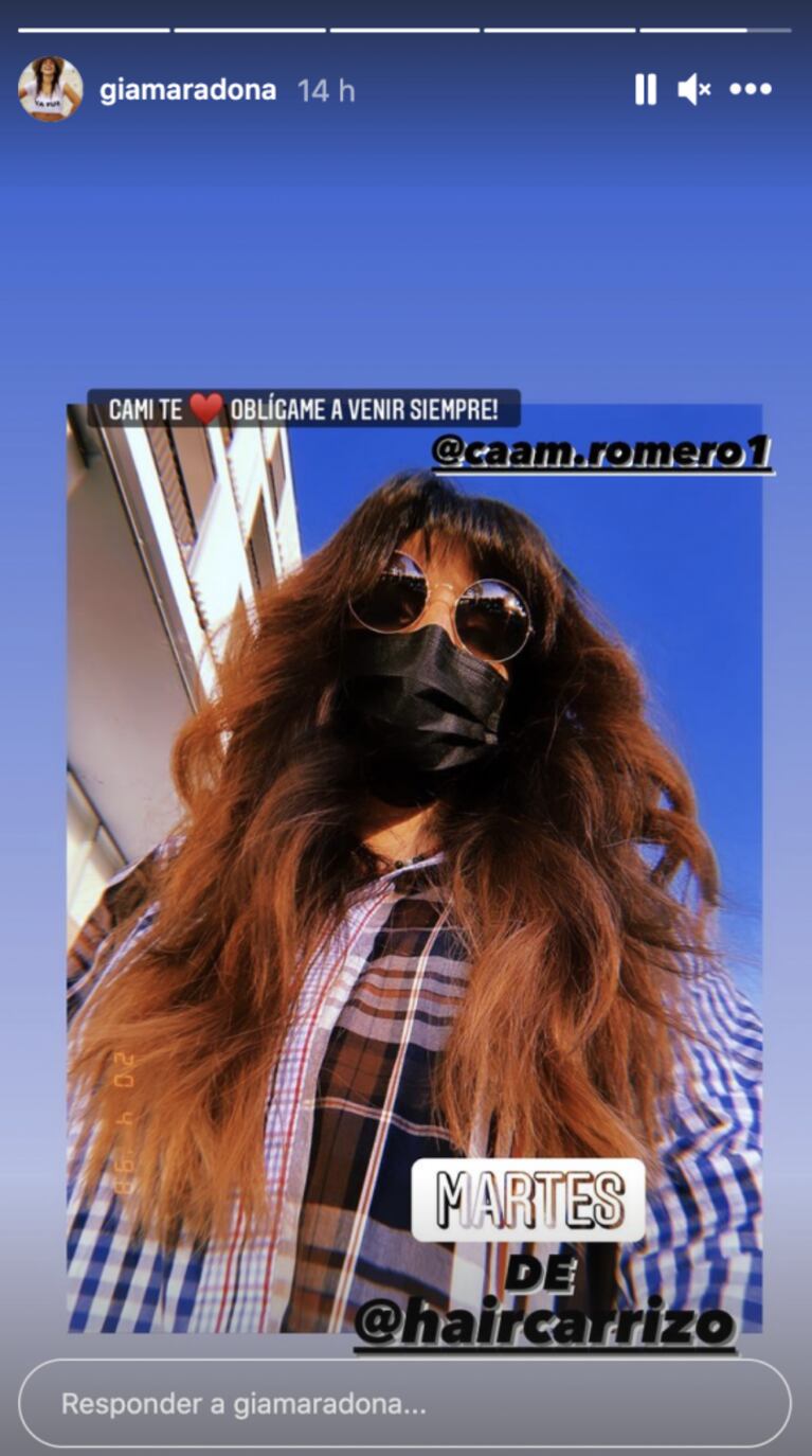 Gianinna Maradona apostó a un cambio de look y se mostró feliz por el resultado: "Obligame a venir siempre"