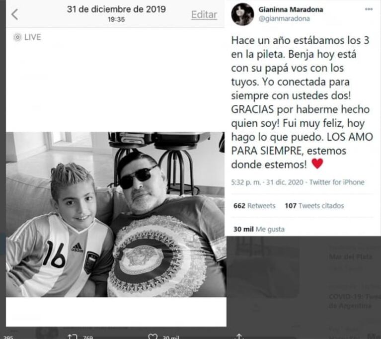 Gianinna Maradona despidió el 2020 con un nostálgico balance, tas la muerte de Diego: "Fui muy feliz, hoy hago lo que puedo"