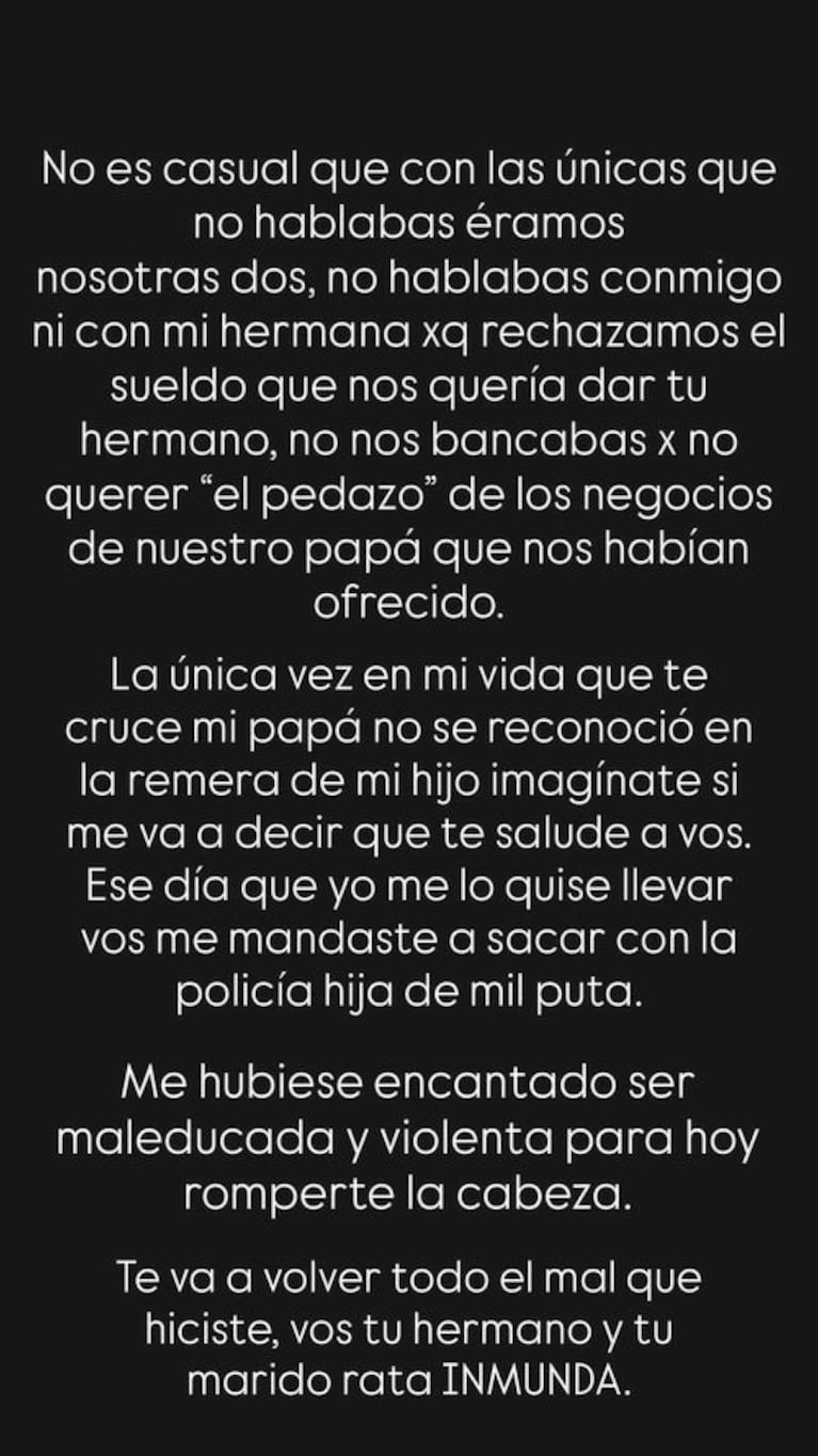 Gianinna Maradona explotó contra Vanesa Morla tras su declaración: “Te va a volver todo el mal”. Crédito: Instagram