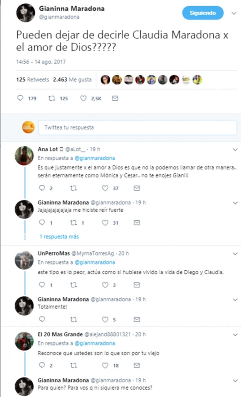 Gianinna Maradona explotó en medio de la pelea de sus padres: "¿Pueden dejar de decirle Claudia Maradona, por el amor de Dios?"