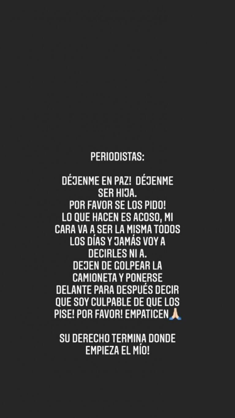 Gianinna Maradona, furiosa con la prensa: "Déjenme en paz y de ponerse adelante de la camioneta para decir que los piso"