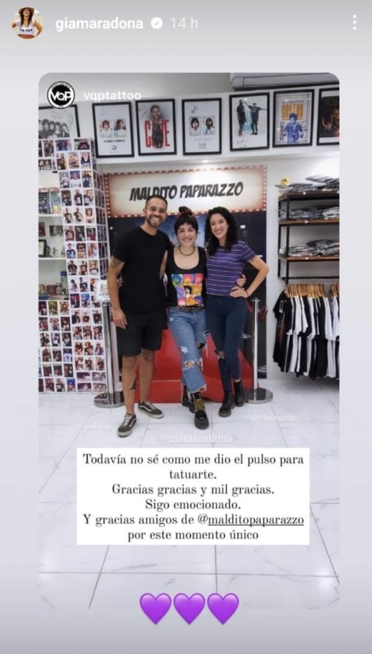 Gianinna Maradona homenajeó a Diego con emotivos tatuajes: "El Babu miraba atento"