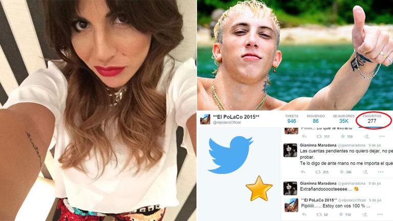 Gianinna Maradona publicó románticos tweets y El Polaco los marcó como favoritos (Foto: Twitter y Web)