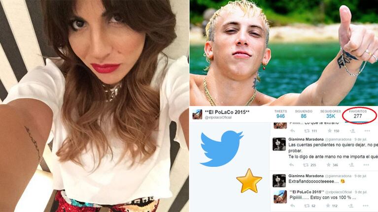 Gianinna Maradona publicó románticos tweets y El Polaco los marcó como favoritos (Foto: Twitter y Web)
