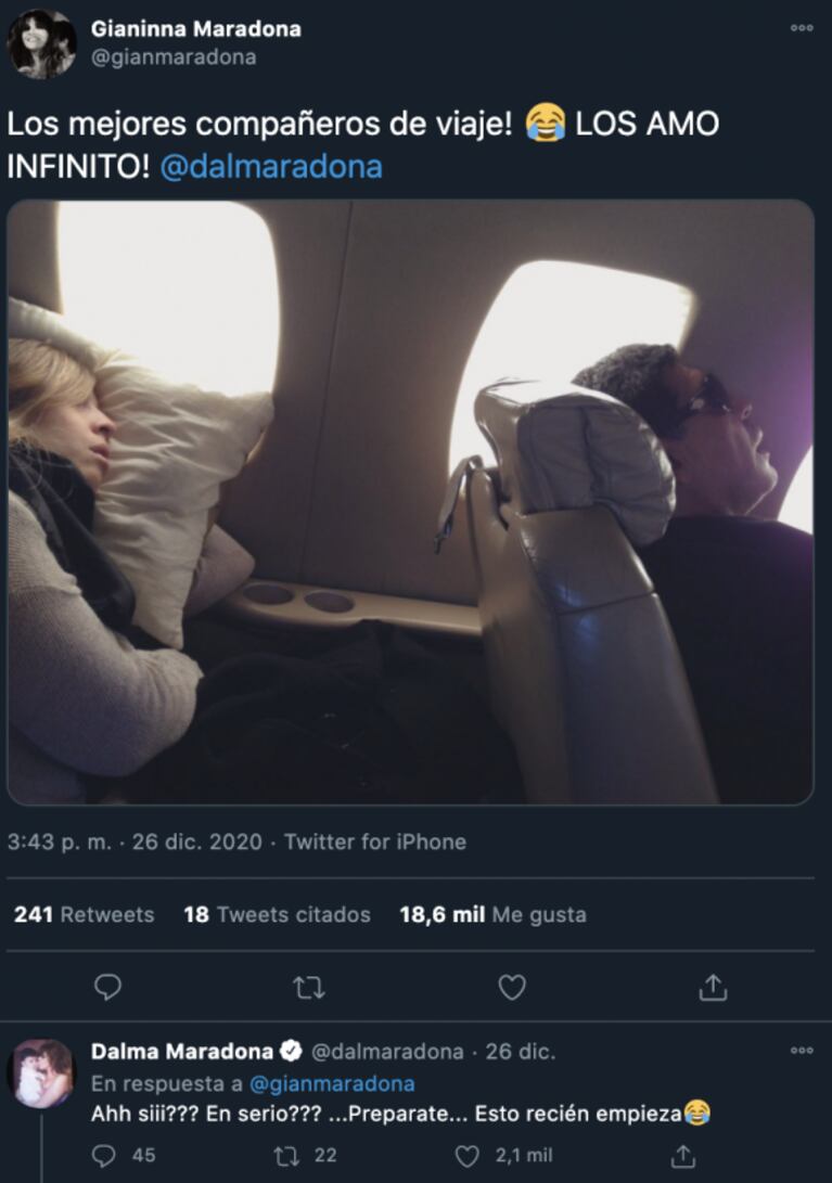 Gianinna Maradona recordó a Diego con una desconocida foto de un viaje junto a Dalma: "Los mejores compañeros"