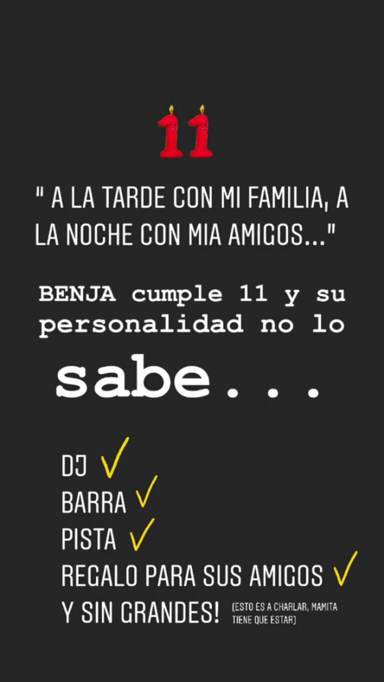 Gianinna Maradona reveló las "exigencias" de su hijo por la fiesta de sus 11 años: "Esto es a charlar"