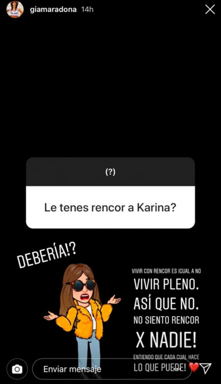 Gianinna Maradona reveló si le tiene rencor a Karina: "Vivir con rencor es igual a no vivir pleno"