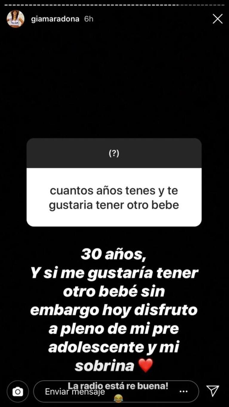 Gianinna Maradona se sinceró con sus seguidores de Instagram: