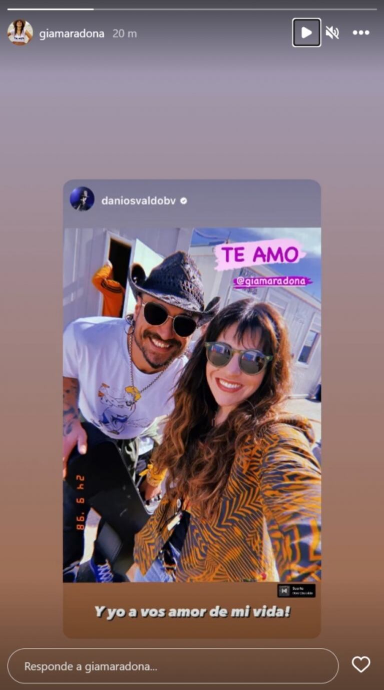 Gianinna Maradona y Daniel Osvaldo protagonizaron un romántico ida y vuelta en las redes: "Amor de mi vida"
